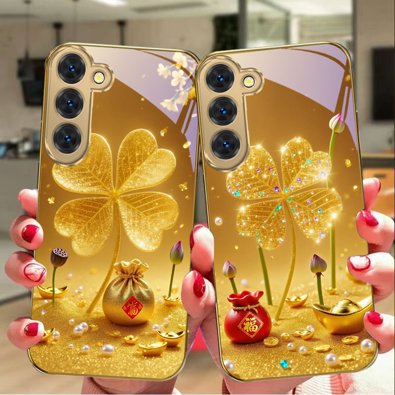 Samsung Galaxy S25 - Capa de celular de vidro dourado